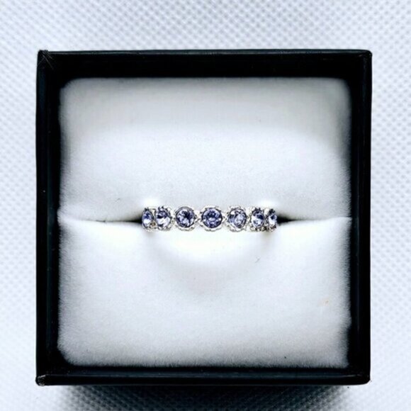 Silver Tone Simulant Tanzanite Band Fashion Ring - Picture 1 of 8